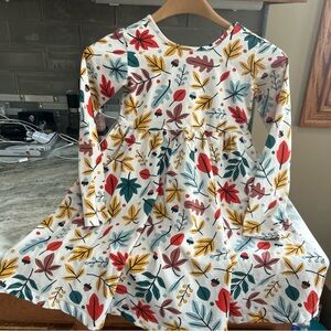 Hanna Andersson Long Sleeve Skater Dress with Pockets Falling Leaves Sz 8 Casual